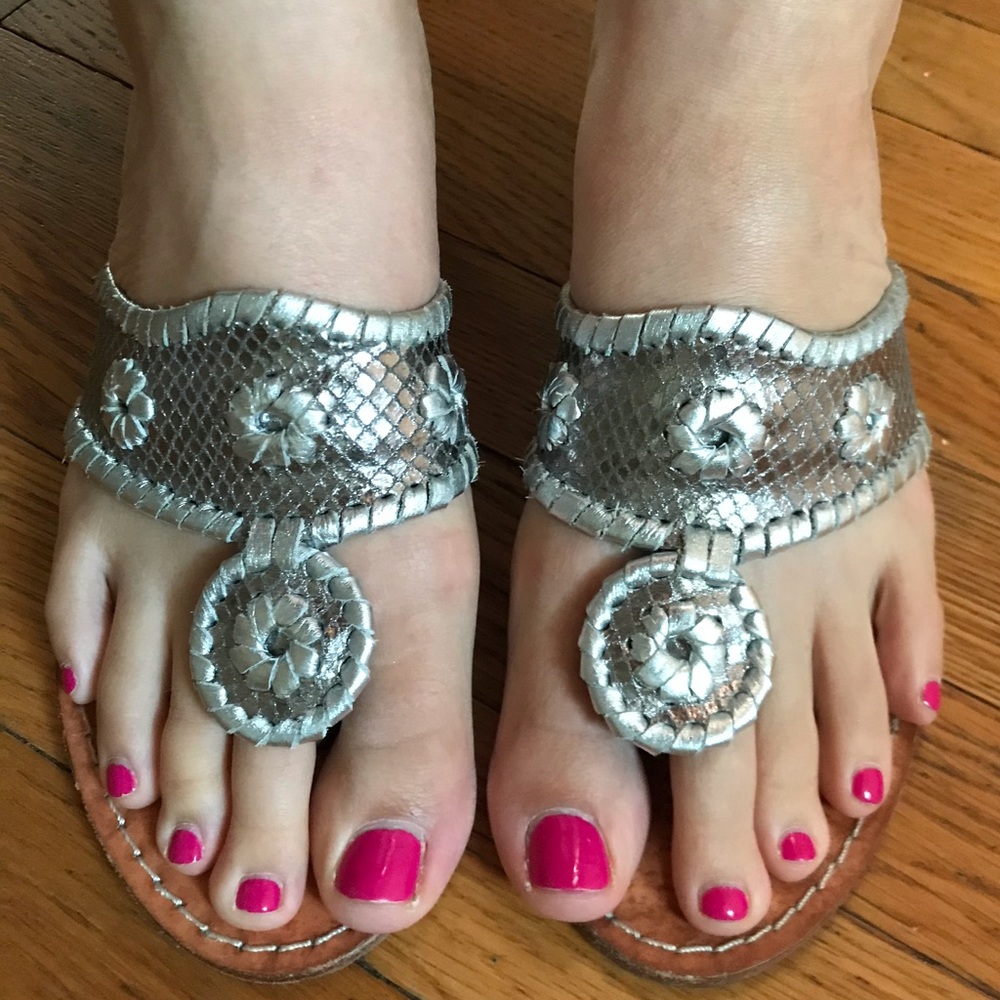 Jack Rogers Silver Metallic Navajo Thong Sandals